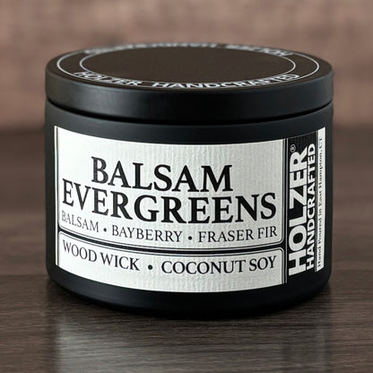 Balsam Evergreens - Balsam + Bayberry + Fraser Fir Scented Wood Wick Candle, 8oz Tin