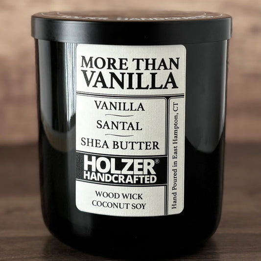 More Than Vanilla - Vanilla + Santal + Shea Butter Scented Wood Wick Candle, Luxury Glass Vessel with Lid