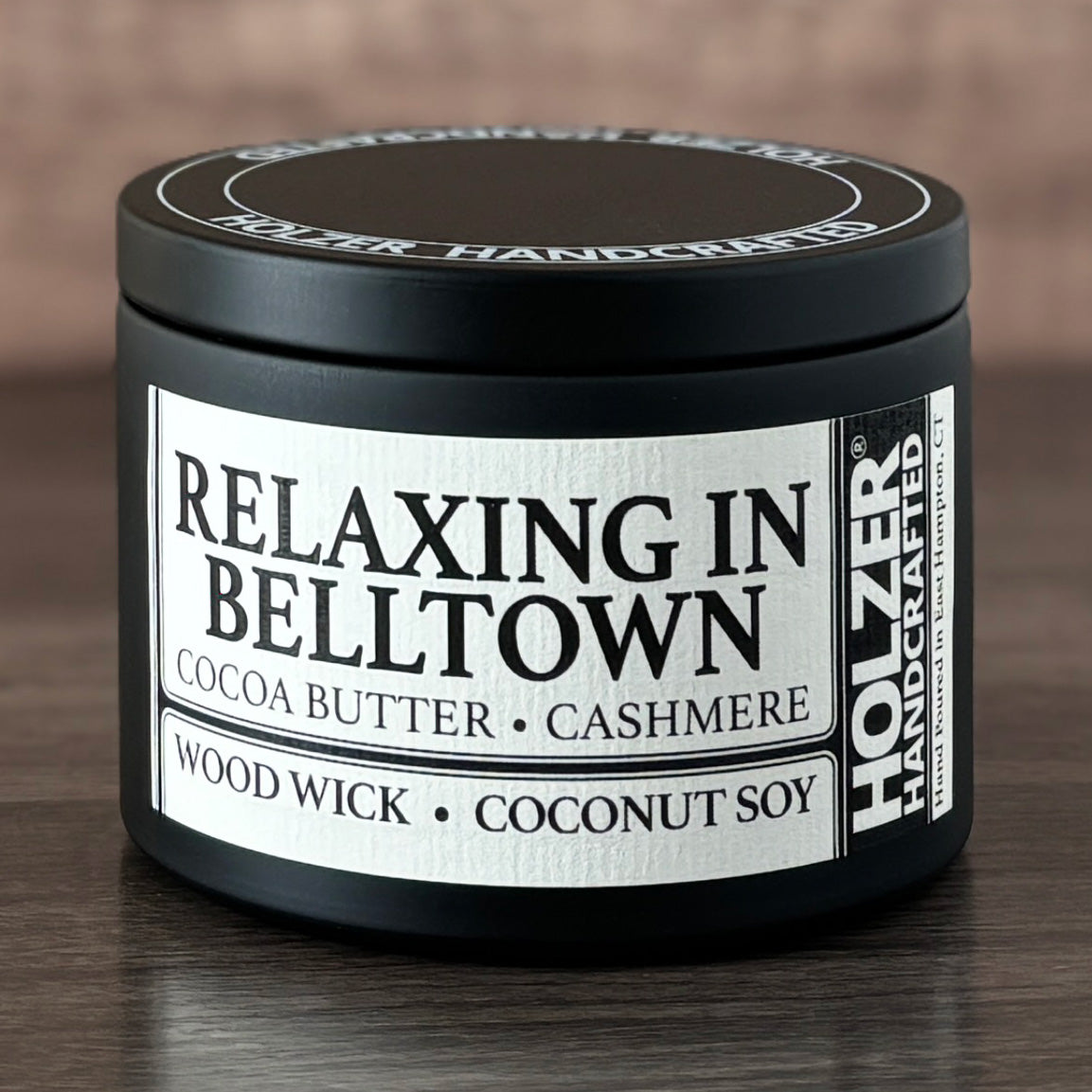 Relaxing in Belltown - Cocoa Butter + Cashmere Scented Wood Wick Candle, 8oz Tin