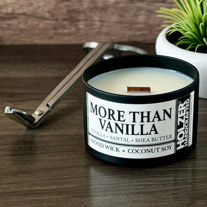 More Than Vanilla - Vanilla + Santal + Shea Butter Scented Wood Wick Candle, 8oz Tin
