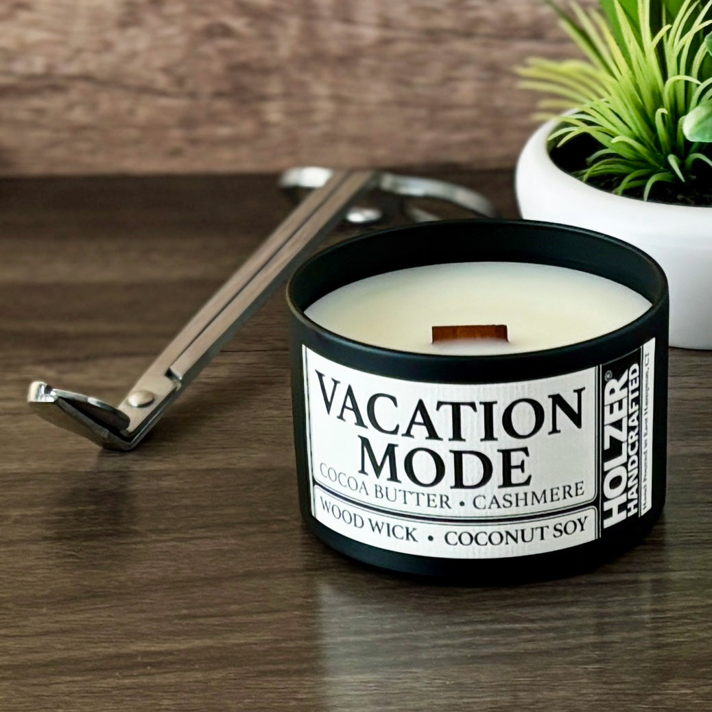 Vacation Mode - Cocoa Butter + Cashmere Scented Wood Wick Candle, 8oz Tin