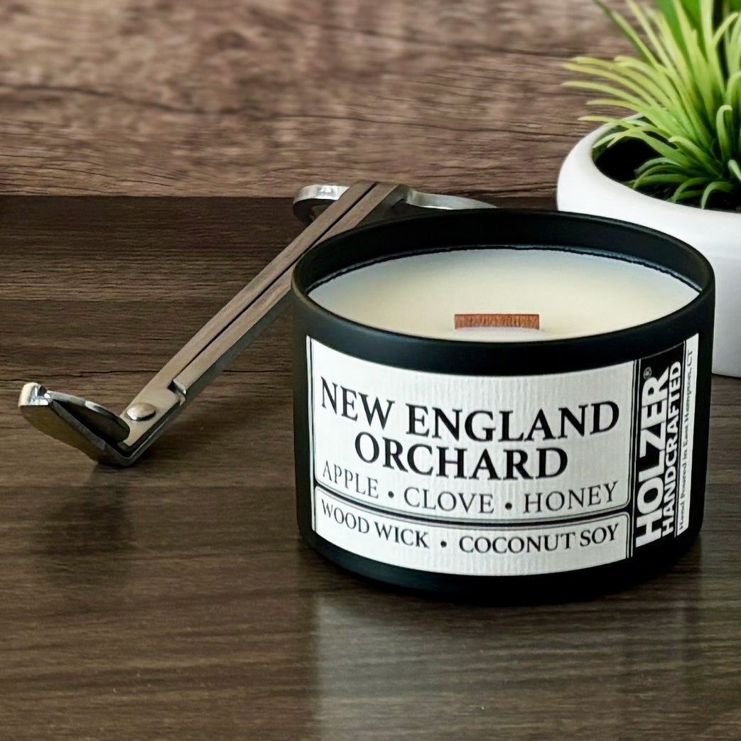 New England Orchard - Apple + Clove + Honey Scented Wood Wick Candle, 8oz Tin
