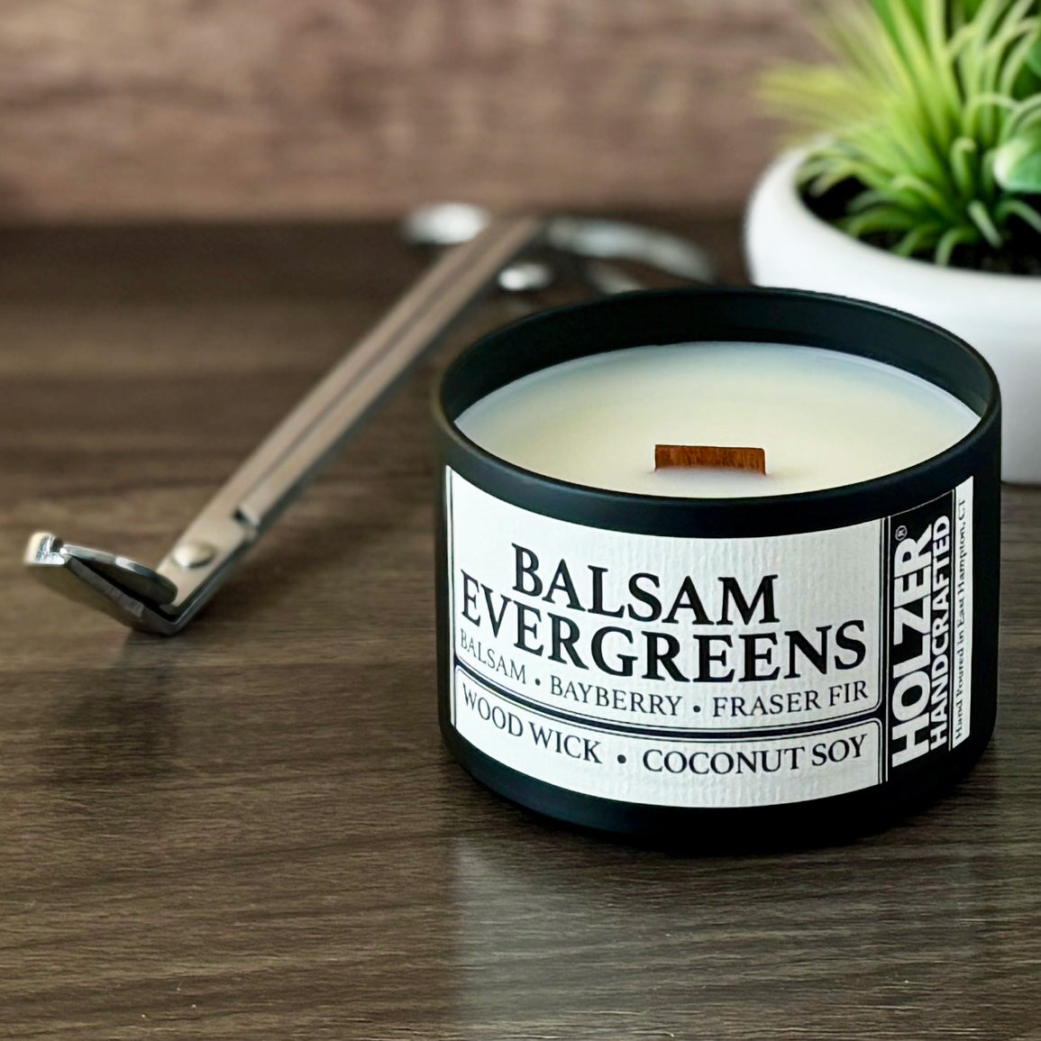 Balsam Evergreens - Balsam + Bayberry + Fraser Fir Scented Wood Wick Candle, 8oz Tin
