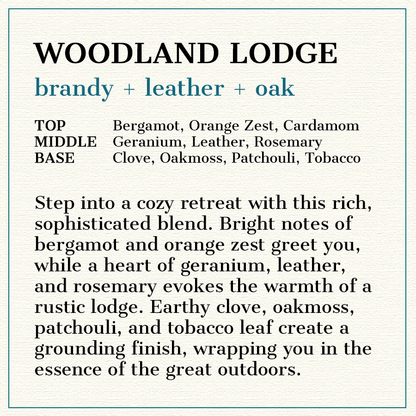 Woodland Lodge - Brandy + Leather + Oak Scented Wood Wick Candle, 8oz Tin