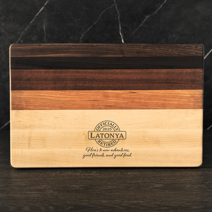 Personalized Retirement Cutting Board, Reversible, Custom Engraved Gift, 18x12