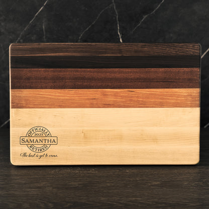 Personalized Retirement Cutting Board, Reversible, Custom Engraved Gift, 18x12