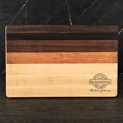Personalized Retirement Cutting Board, Reversible, Custom Engraved Gift, 18x12