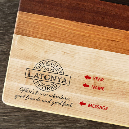 Personalized Retirement Cutting Board, Reversible, Custom Engraved Gift, 18x12