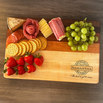 Personalized Retirement Cutting Board, Reversible, Custom Engraved Gift, 18x12